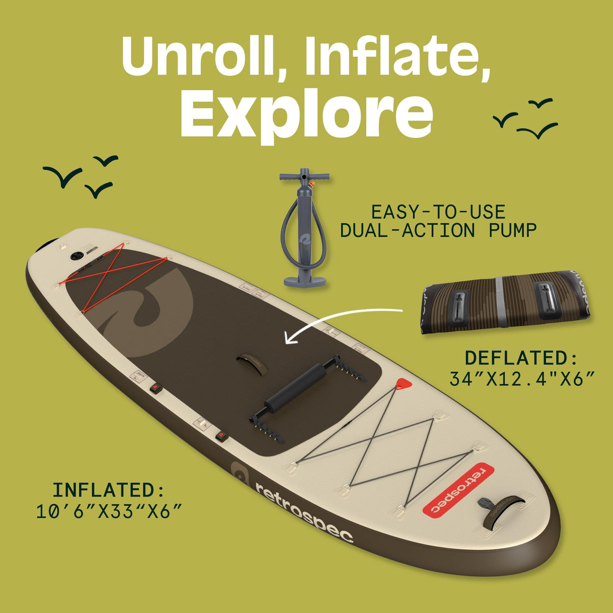 Retrospec Weekender Plus 10' Inflatable Stand Up Paddleboard Double Layer PVC iSUP Bundle w/Carrying case, 3 Piece Adjustable Aluminum Paddle, 3 Removable fins, Pump, and Cell Phone case