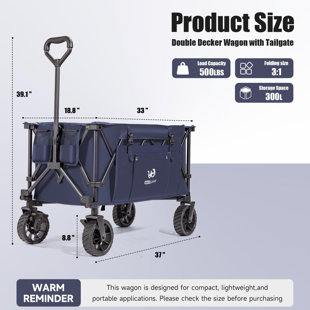 Whitsunday Wagon Moko Compact Folding Collapsible Utility Foldable Deavy Duty Camping Park Wagon Cart with Aluminum Table Plate