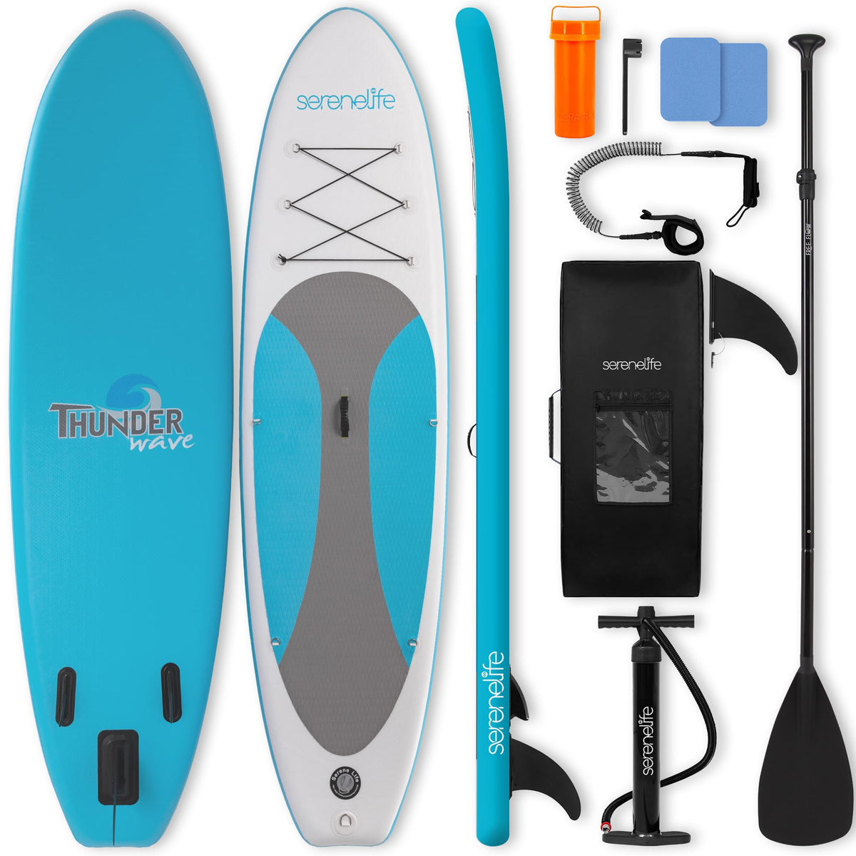 SereneLife 10’ Inflatable Stand Up Paddle Board with Premium SUP Accessories - Wide Stable Design with Non-Slip EVA Deck Pad, for Youth and Adults, 350 lbs. Capacity