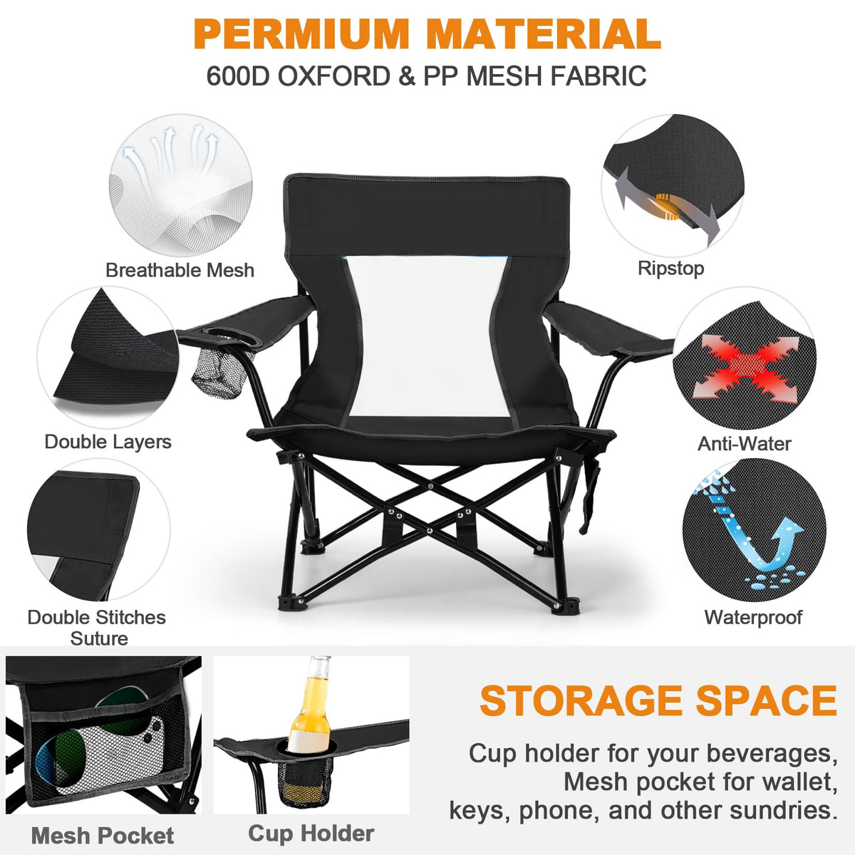 Joyfair Beach Camping Chair (2 Pack), Folding Chair for Adults