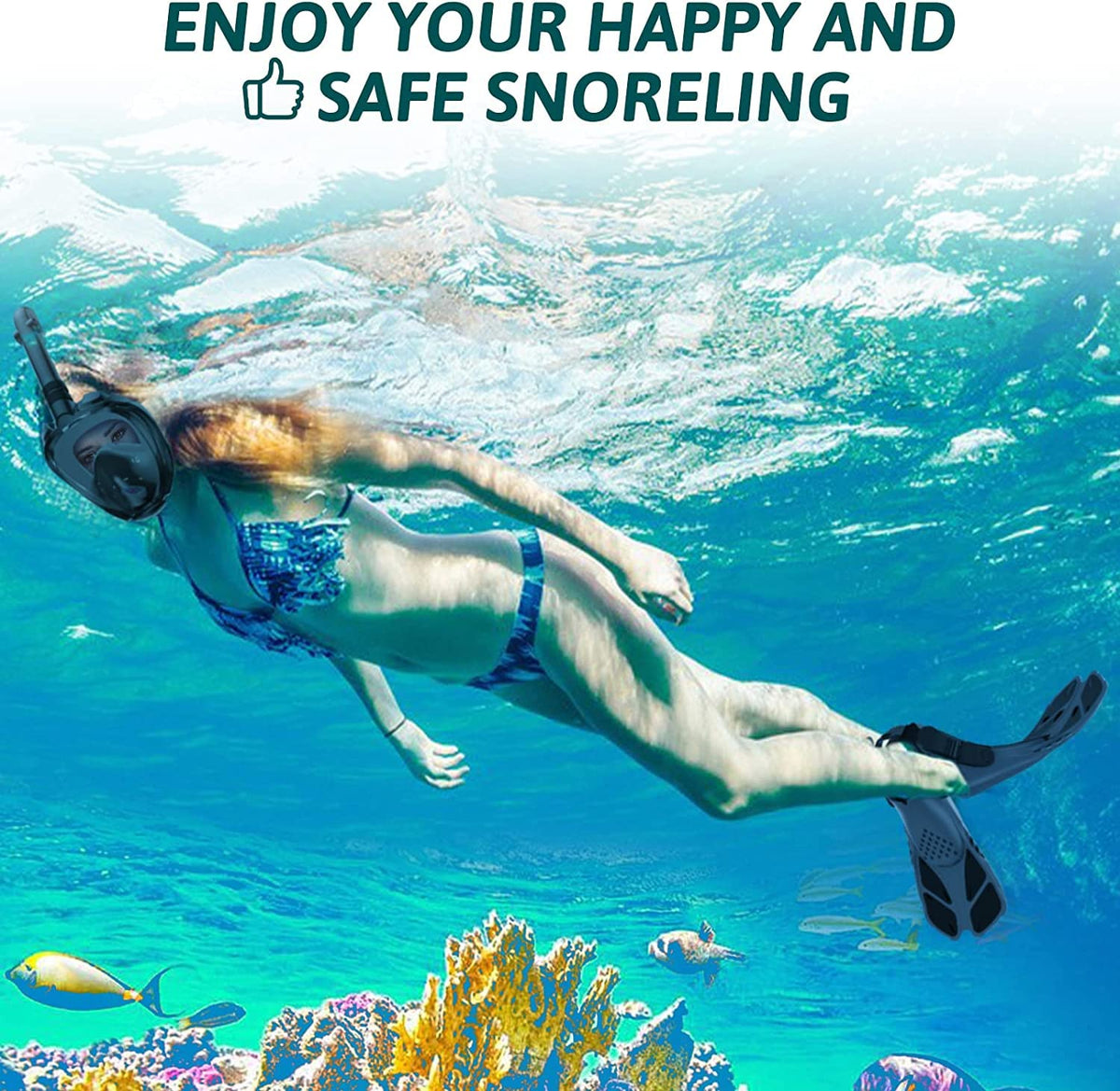 Viginsul Snorkeling Gear for Adults Full Face Snorkel Mask Fins Snorkel Set