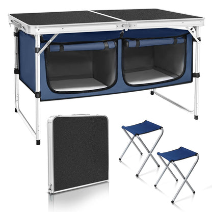 CampLand Outdoor Folding Table Aluminum Lightweight Height Adjustable with Storage Organizer for BBQ, Party, Camping