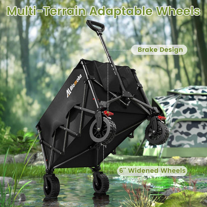 Collapsible Wagon with Wheels, Foldable Wagon Cart with Flexible Handle, Folding Utility Grocery Shopping Cart