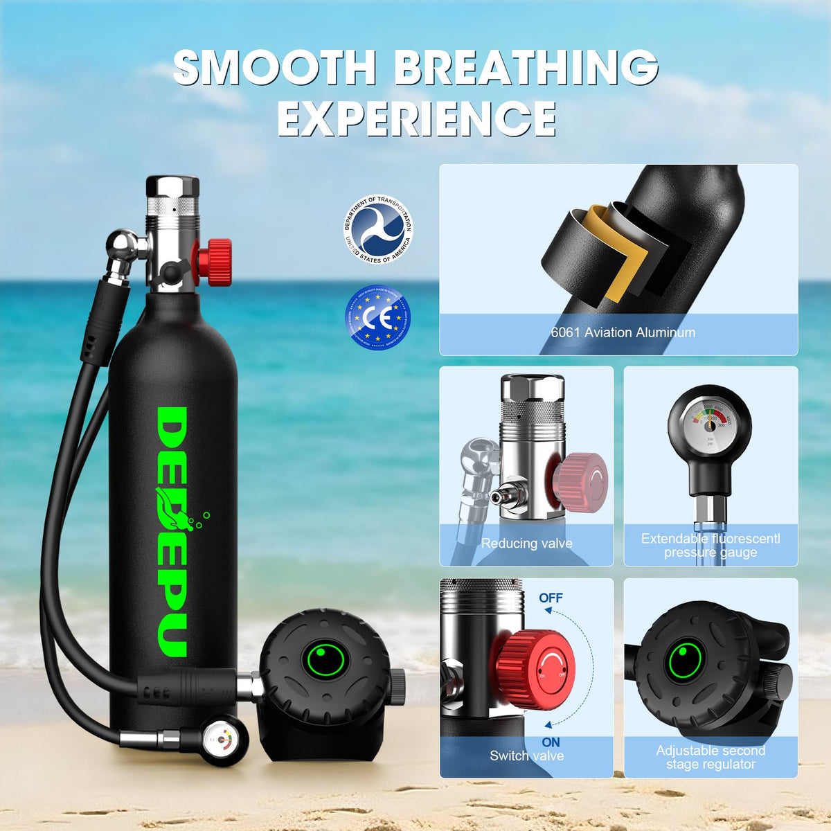1L Mini Scuba Tank with Portable Air Cylinder