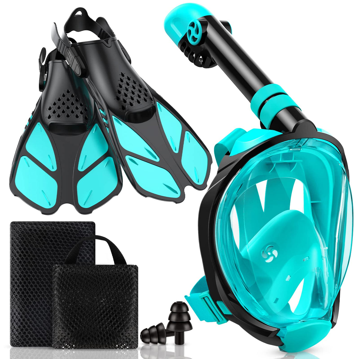 Viginsul Snorkeling Gear for Adults Full Face Snorkel Mask Fins Snorkel Set