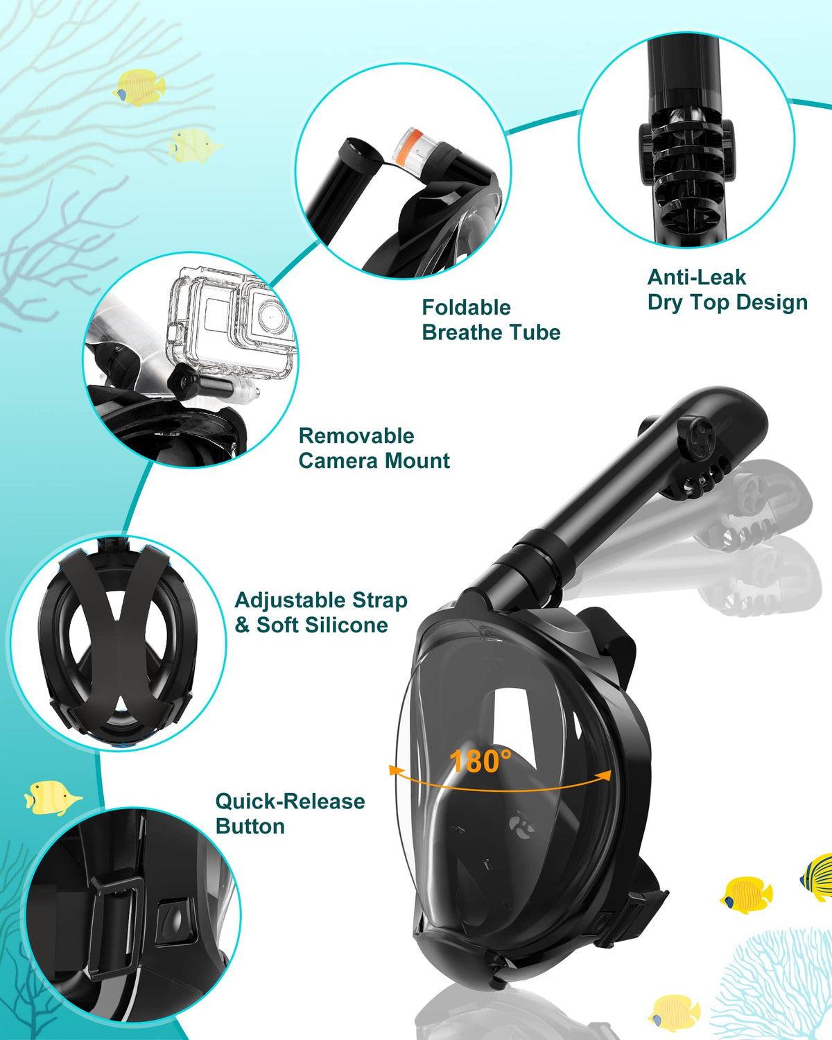 Viginsul Snorkeling Gear for Adults Full Face Snorkel Mask Fins Snorkel Set