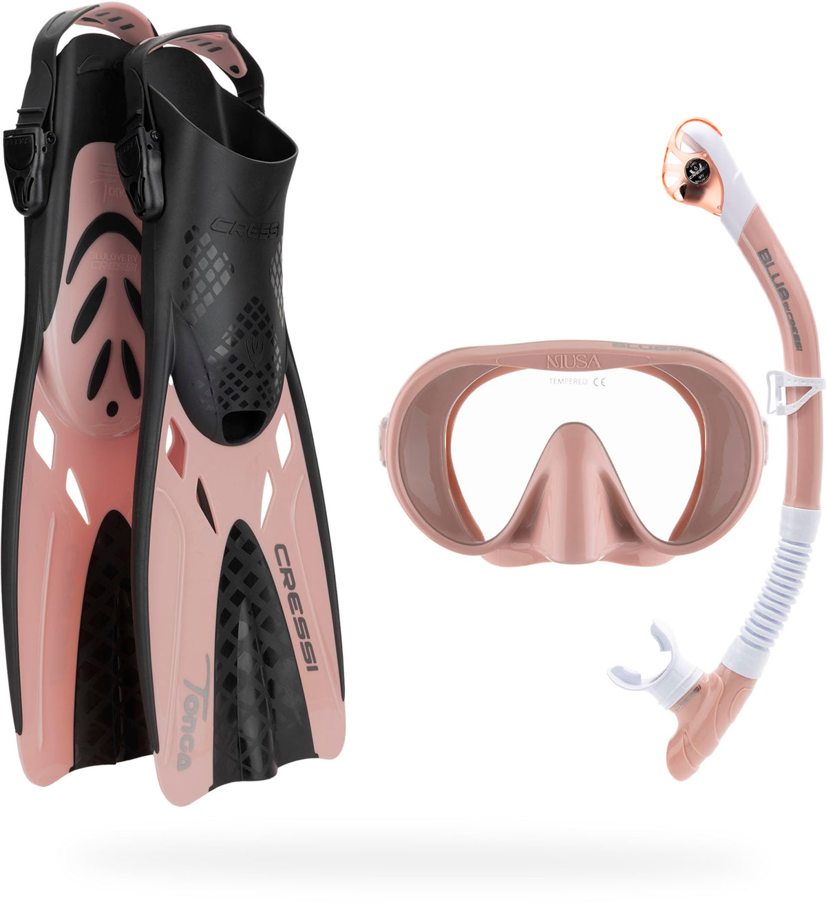 Cressi 3 Pc Travel Snorkel Set, Explorer Set, Mask & Tonga Fins, Dry Valve
