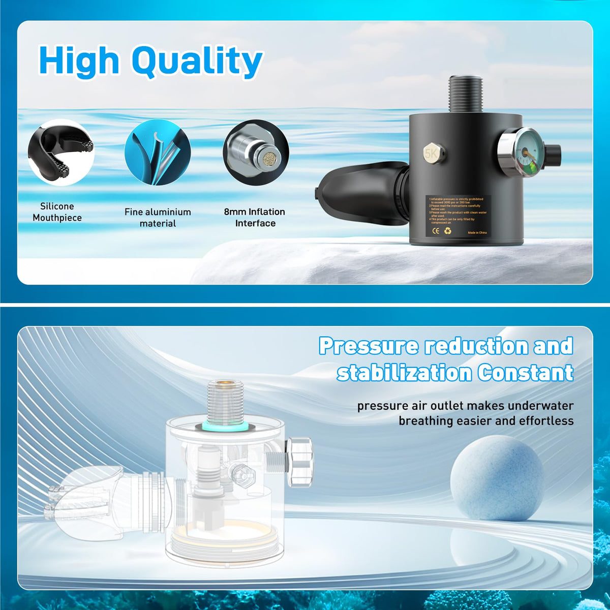 HOUVAN Mini Scuba Tank with Snorkel Mask 0.5L Inflatable Diving Tank with Full Face Diving Mask Pony Bottle Backup Diving Air Tank Suits for Recreational Snorkeling Shallow Diving