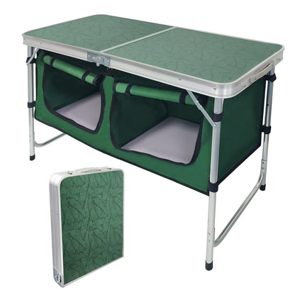 CampLand Outdoor Folding Table Aluminum Lightweight Height Adjustable with Storage Organizer for BBQ, Party, Camping