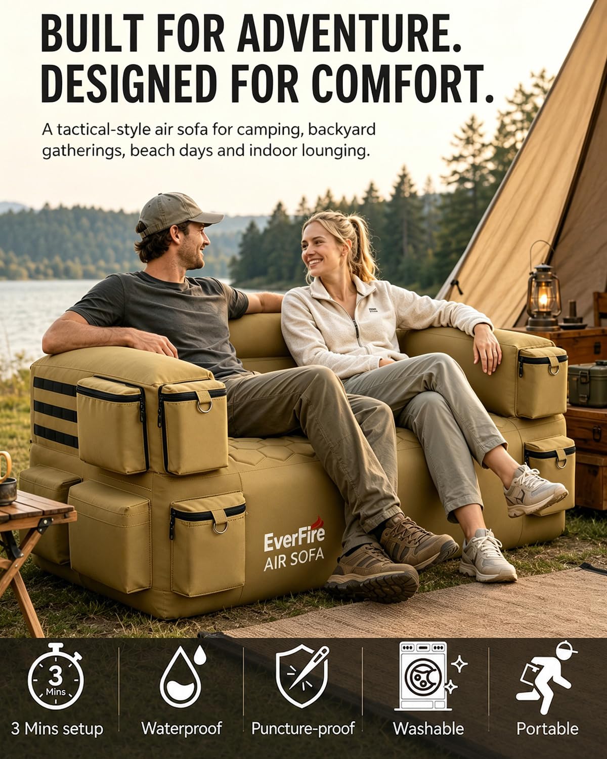 Portable Inflatable Couch with Built-in Pump – Durable Blow Up Sofa for Camping, Backyard, Beach, Party, Festivals, & Indoor Use – Comfortable, Puncture-Resistant Outdoor Furniture Inflatable Loveseat