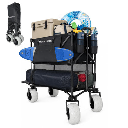 X800 Collapsible Beach Wagon, 41" Heavy Duty Folding Wagon Cart with 9" Big Balloon Wheels, 200L Oversized Utility Wagon with Side Bag for Camping, Sports