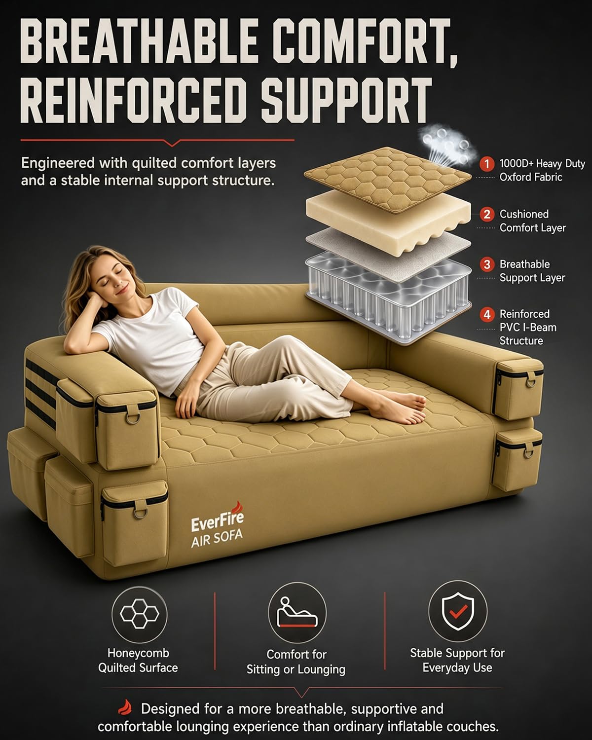 Portable Inflatable Couch with Built-in Pump – Durable Blow Up Sofa for Camping, Backyard, Beach, Party, Festivals, & Indoor Use – Comfortable, Puncture-Resistant Outdoor Furniture Inflatable Loveseat