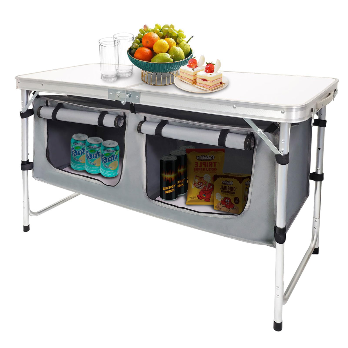 CampLand Outdoor Folding Table Aluminum Lightweight Height Adjustable with Storage Organizer for BBQ, Party, Camping