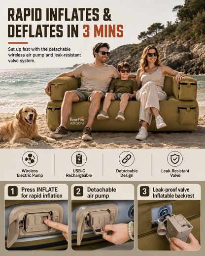 Portable Inflatable Couch with Built-in Pump – Durable Blow Up Sofa for Camping, Backyard, Beach, Party, Festivals, & Indoor Use – Comfortable, Puncture-Resistant Outdoor Furniture Inflatable Loveseat