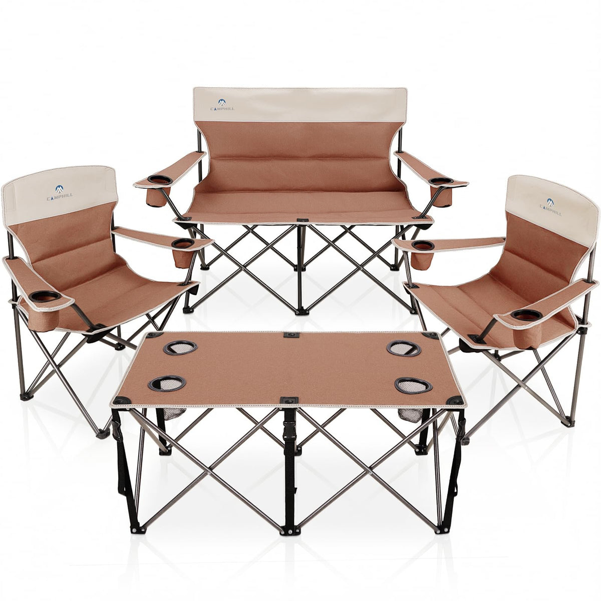 CAMPHILL Camping Chair Set of 3, Outdoor Folding Camping Chairs for Heavy People with Cup Holder & Carry Bag,Collapsible Chair Include One Sofa Chair and Two Single Chair,Support up to 500lbs