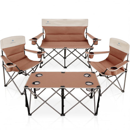 CAMPHILL Camping Chair Set of 3, Outdoor Folding Camping Chairs for Heavy People with Cup Holder & Carry Bag,Collapsible Chair Include One Sofa Chair and Two Single Chair,Support up to 500lbs