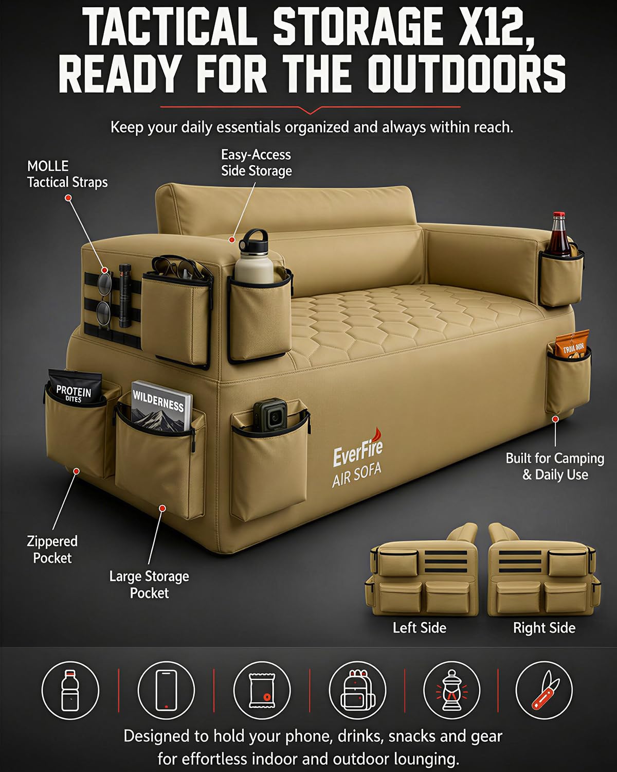Portable Inflatable Couch with Built-in Pump – Durable Blow Up Sofa for Camping, Backyard, Beach, Party, Festivals, & Indoor Use – Comfortable, Puncture-Resistant Outdoor Furniture Inflatable Loveseat