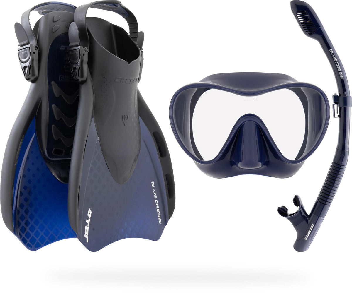 Cressi Adult Snorkel Set, Voyager Set, Dry-Top Float Valve, Wide View Mask