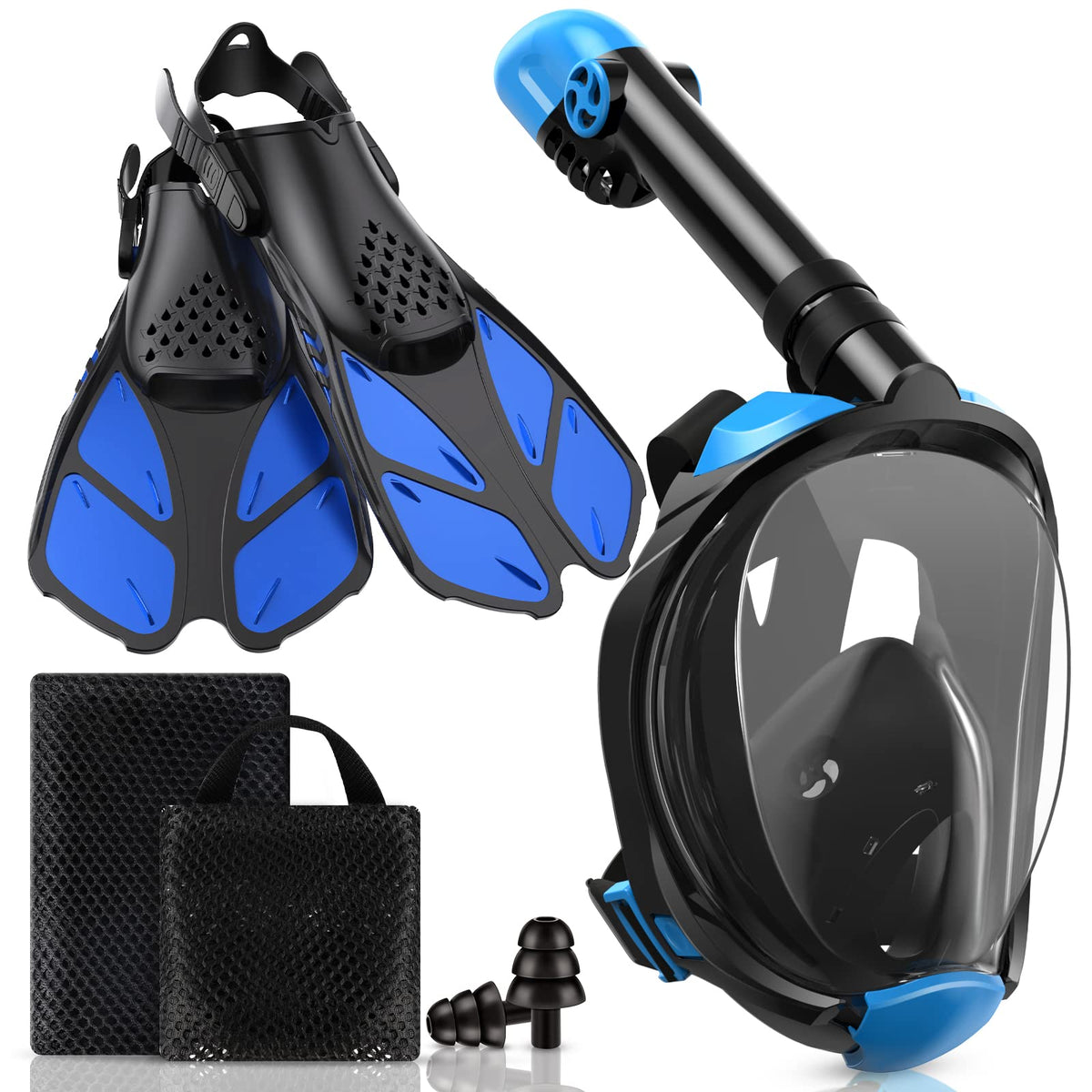 Viginsul Snorkeling Gear for Adults Full Face Snorkel Mask Fins Snorkel Set