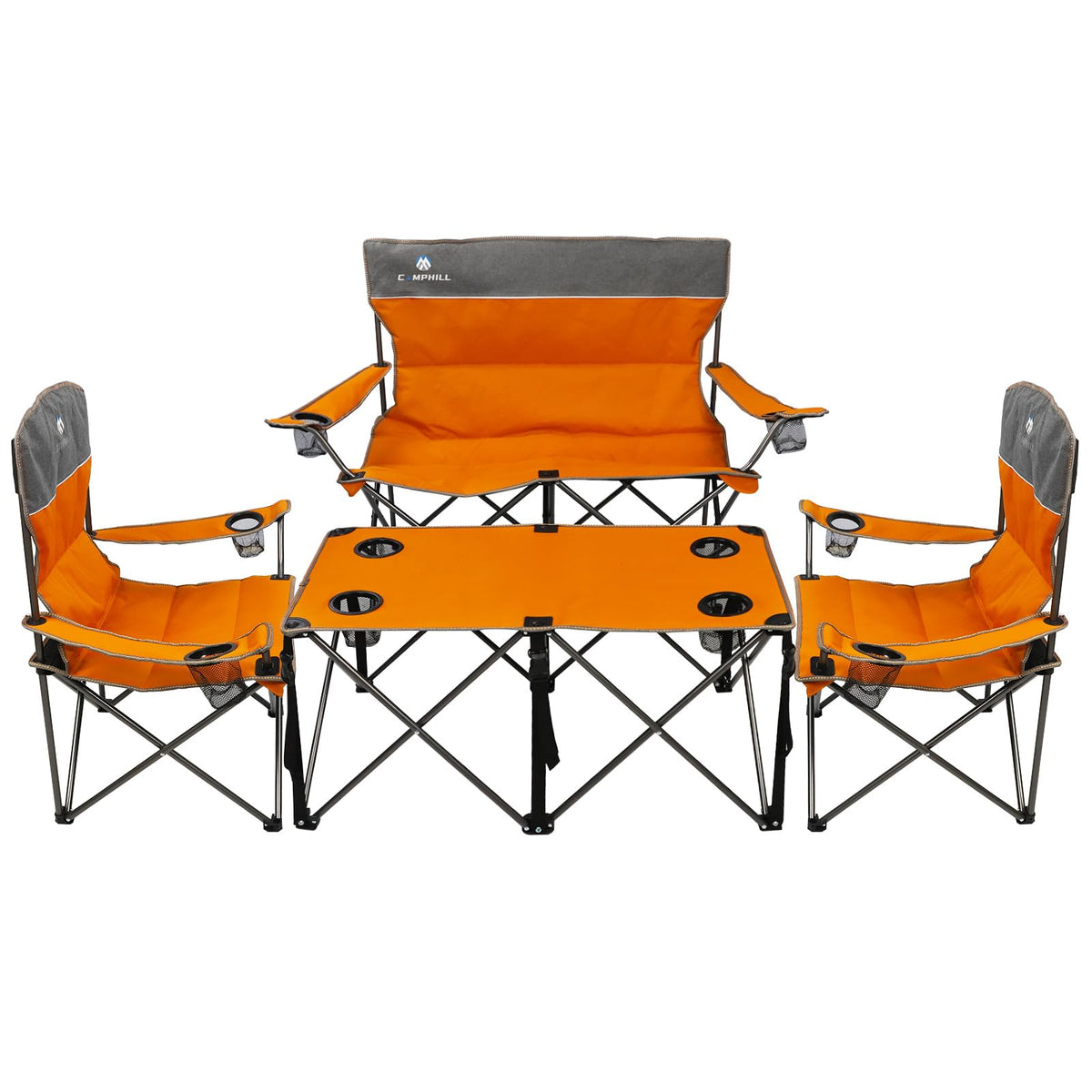 CAMPHILL Camping Chair Set of 3, Outdoor Folding Camping Chairs for Heavy People with Cup Holder & Carry Bag,Collapsible Chair Include One Sofa Chair and Two Single Chair,Support up to 500lbs