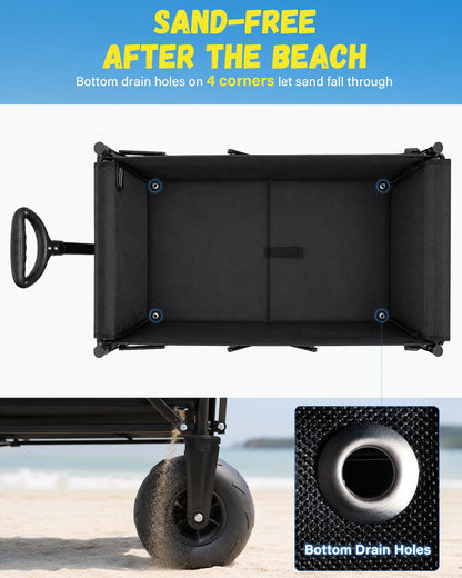 Hikenture Beach Wagon with Balloon Wheels, Collapsible Beach Cart 380 lbs