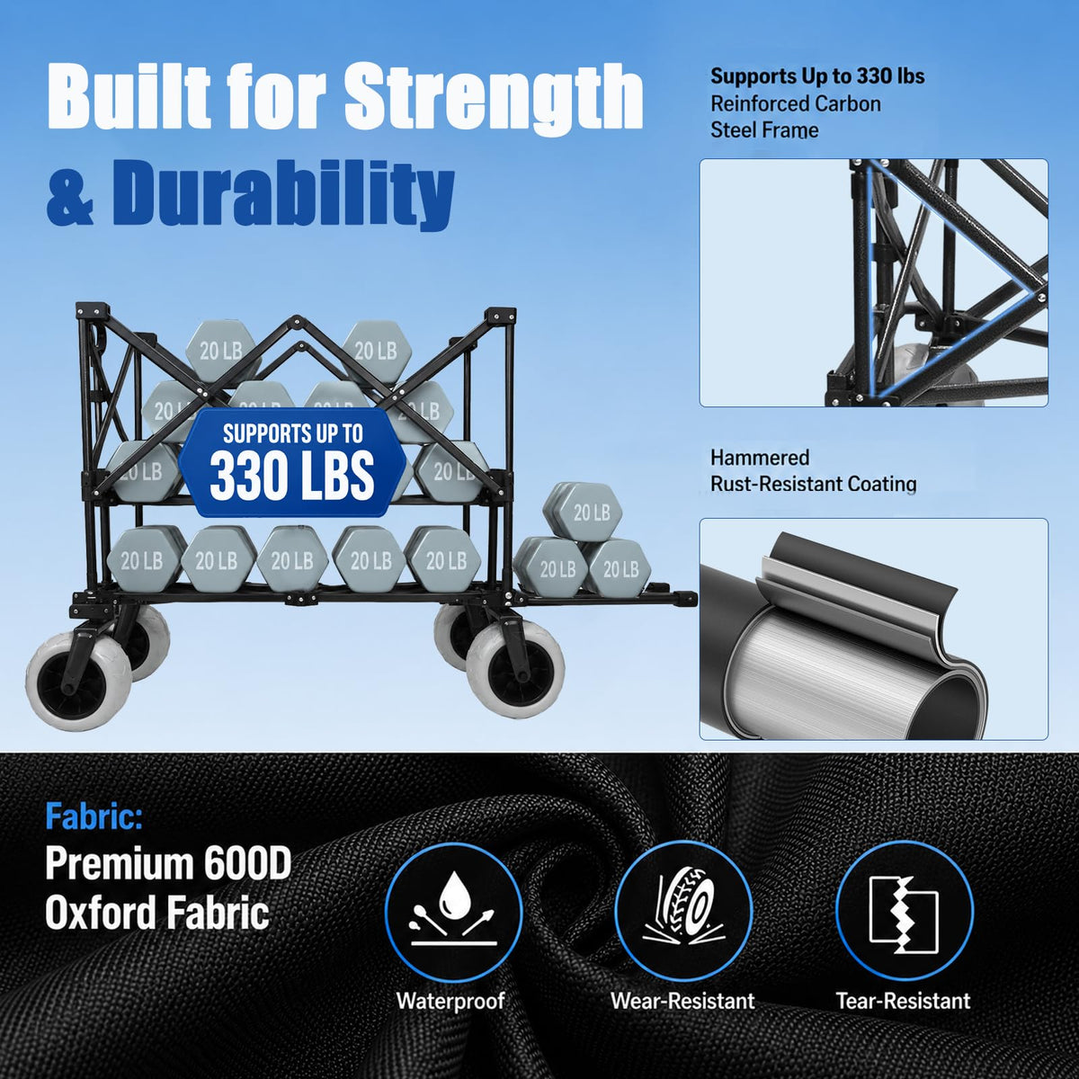 X800 Collapsible Beach Wagon, 41" Heavy Duty Folding Wagon Cart with 9" Big Balloon Wheels, 200L Oversized Utility Wagon with Side Bag for Camping, Sports