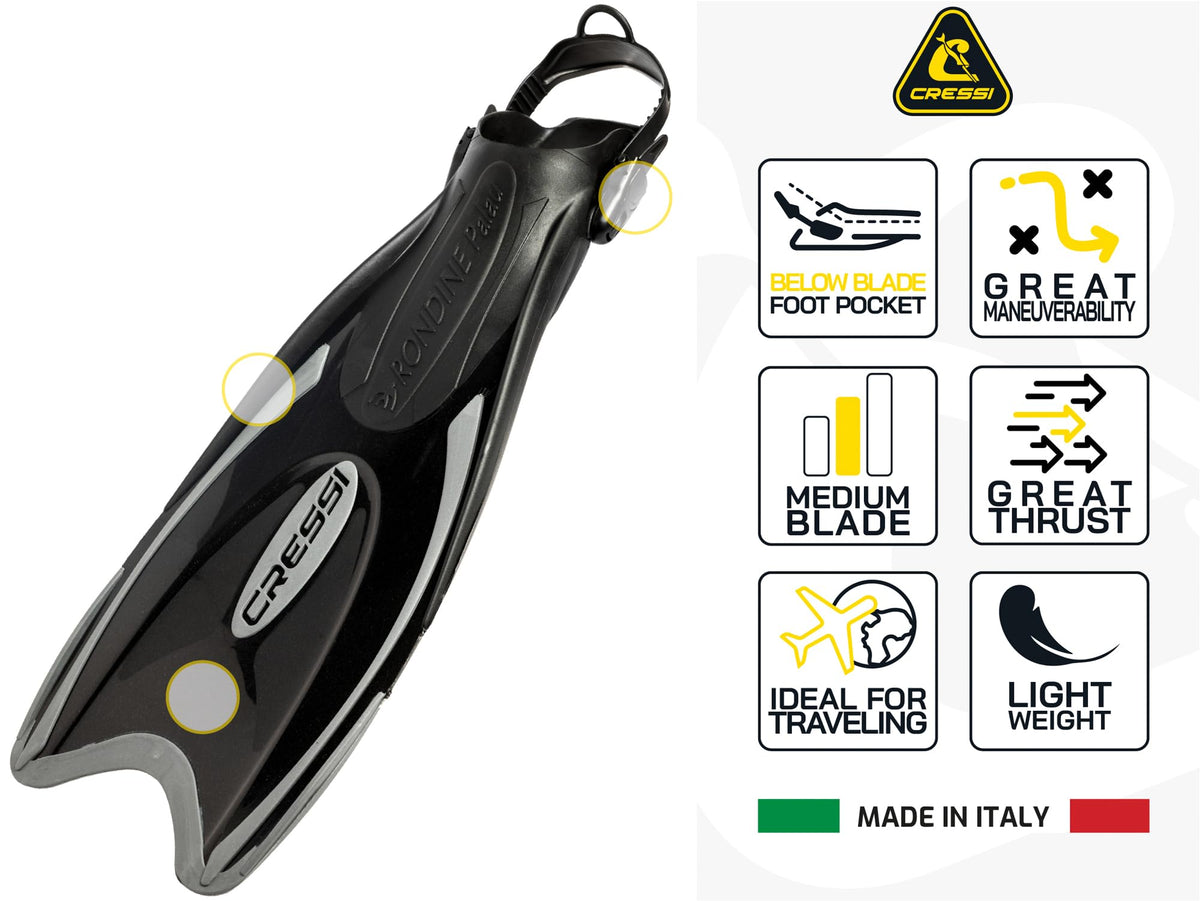 Cressi Adult Snorkel Set, Palau Set, Dry Top Snorkel, Swim Fins, Travel Bag