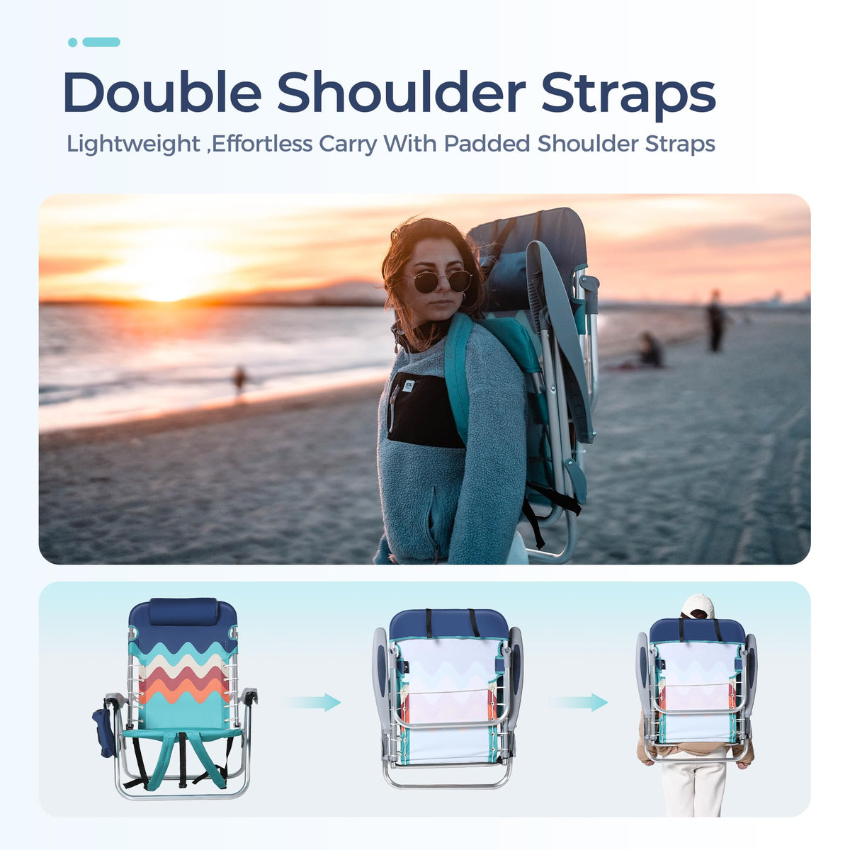 LET'S CAMP Backpack Beach Chair Set of 2, 3-4 Position Classic Lay Flat
