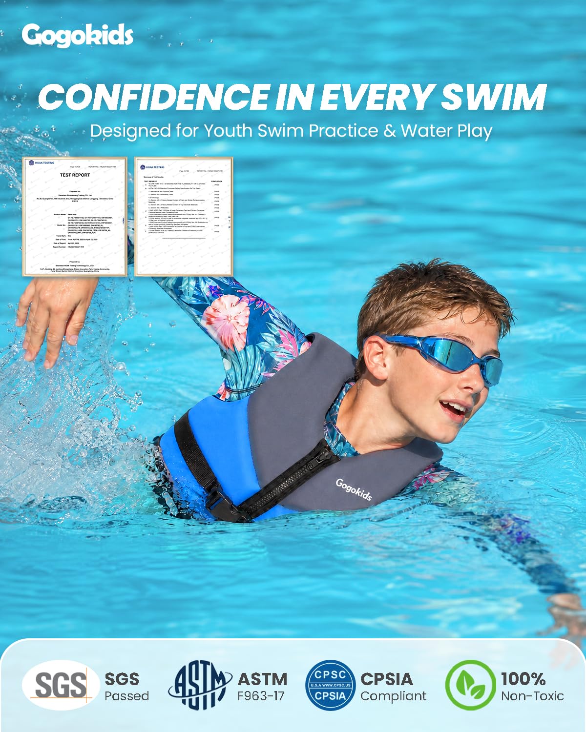 Gogokids Toddler Swim Vest Floaties, Swimming Jacket Pool Floats 33-125 lbs