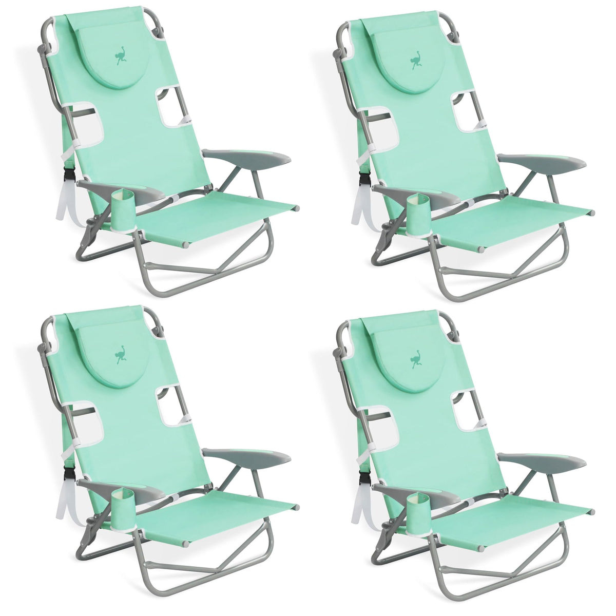 Ostrich The Heavy-Duty Backpacker, Portable Beach Chair w/Face Hole,4 Pack