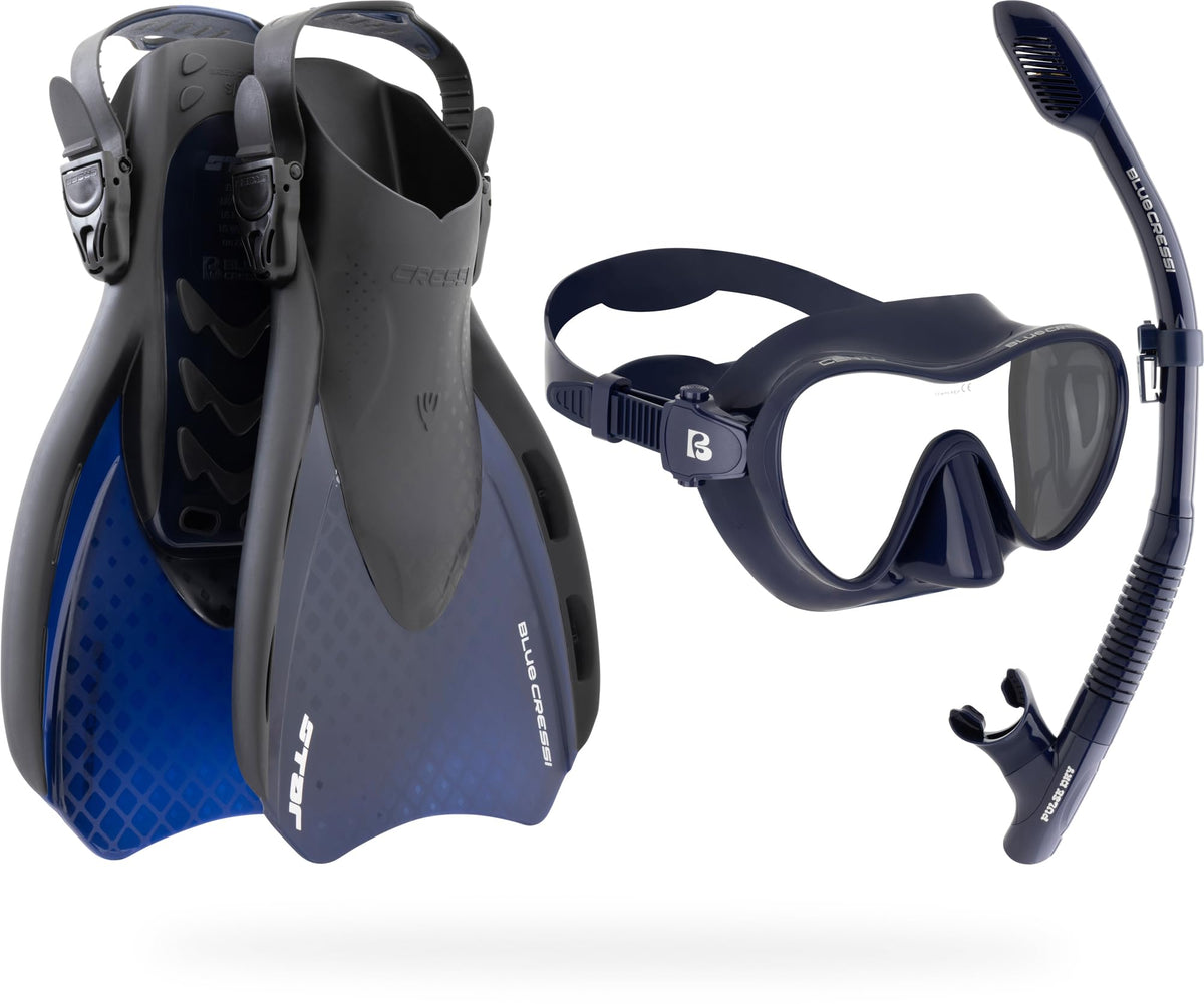 Cressi Adult Snorkel Set, Voyager Set, Dry-Top Float Valve, Wide View Mask