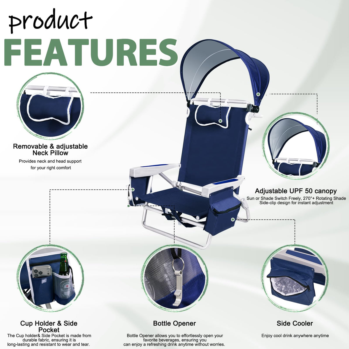 Romswi Beach Chair with Canopy 2 Pack