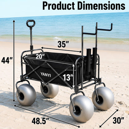 Beach Wagon with 13'' Big Wheels for Sand, Beach Fishing Cart Balloon Tires