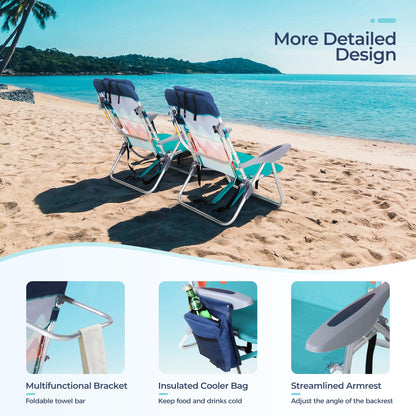 LET'S CAMP Backpack Beach Chair Set of 2, 3-4 Position Classic Lay Flat