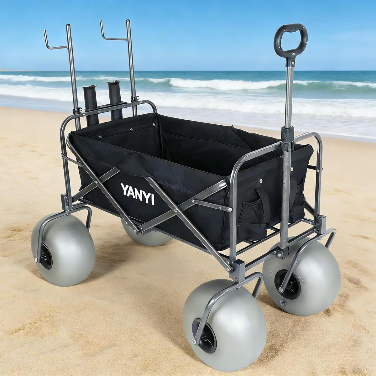 Beach Wagon with 13'' Big Wheels for Sand, Beach Fishing Cart Balloon Tires