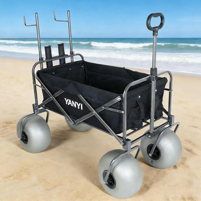 Beach Wagon with 13'' Big Wheels for Sand, Beach Fishing Cart Balloon Tires