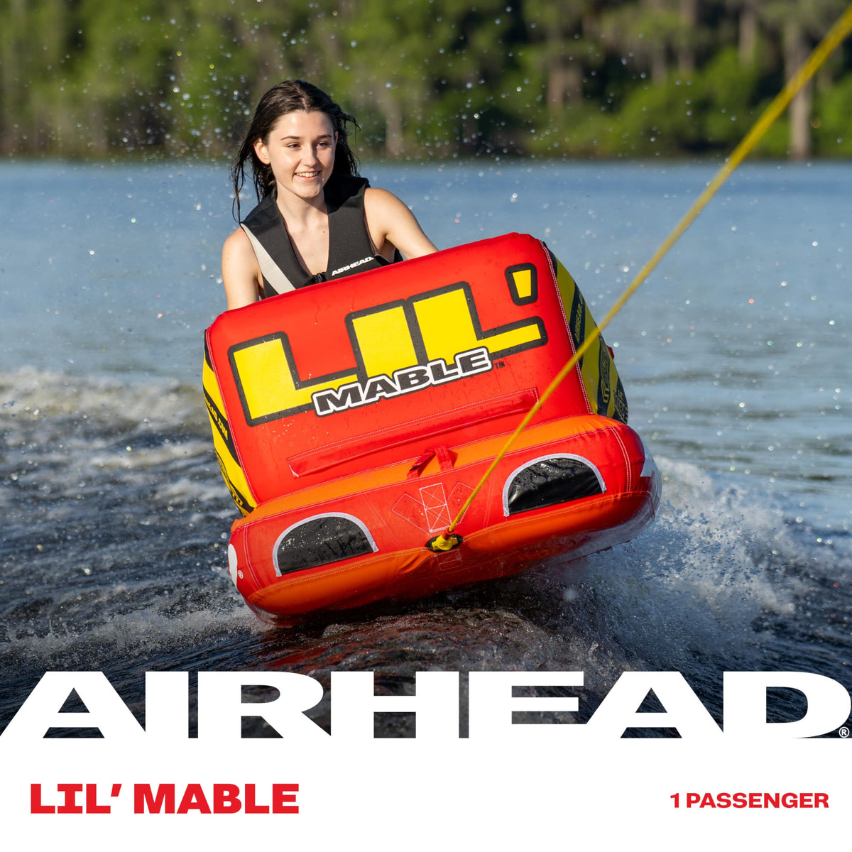 Airhead Mable Towable Tube for Boating, 1-4 Rider Inflatable Boat Tube for Water Tubing, Heavy Duty Full Nylon Cover, EVA Foam Pads, Dual Tow Point, Patented Speed Safety Valve