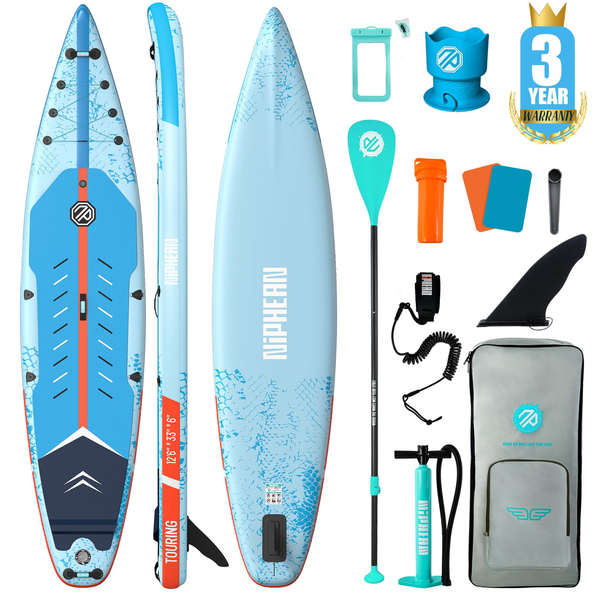 Niphean 12'6'' Inflatable Paddle Board with Accessories Touring SUP