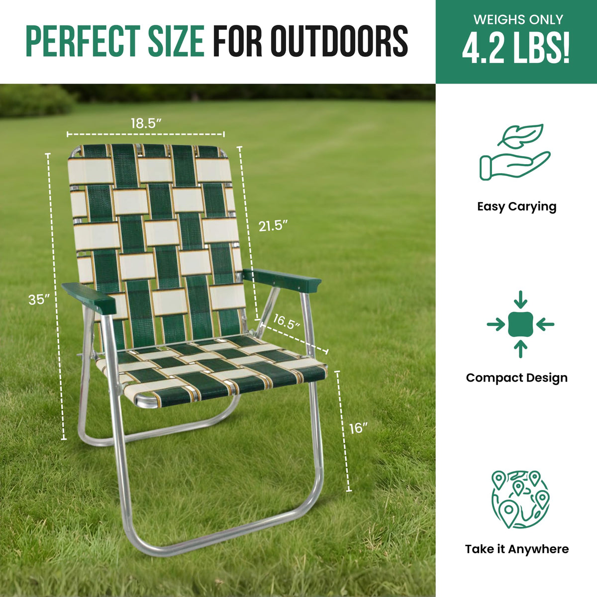 Lawn Chair USA - Outdoor Chairs for Camping. Made with Lightweight Aluminum Frames and UV-Resistant Webbing. Folds for Easy Storage 2- Pack
