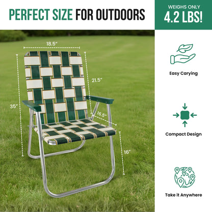 Lawn Chair USA - Outdoor Chairs for Camping. Made with Lightweight Aluminum Frames and UV-Resistant Webbing. Folds for Easy Storage 2- Pack
