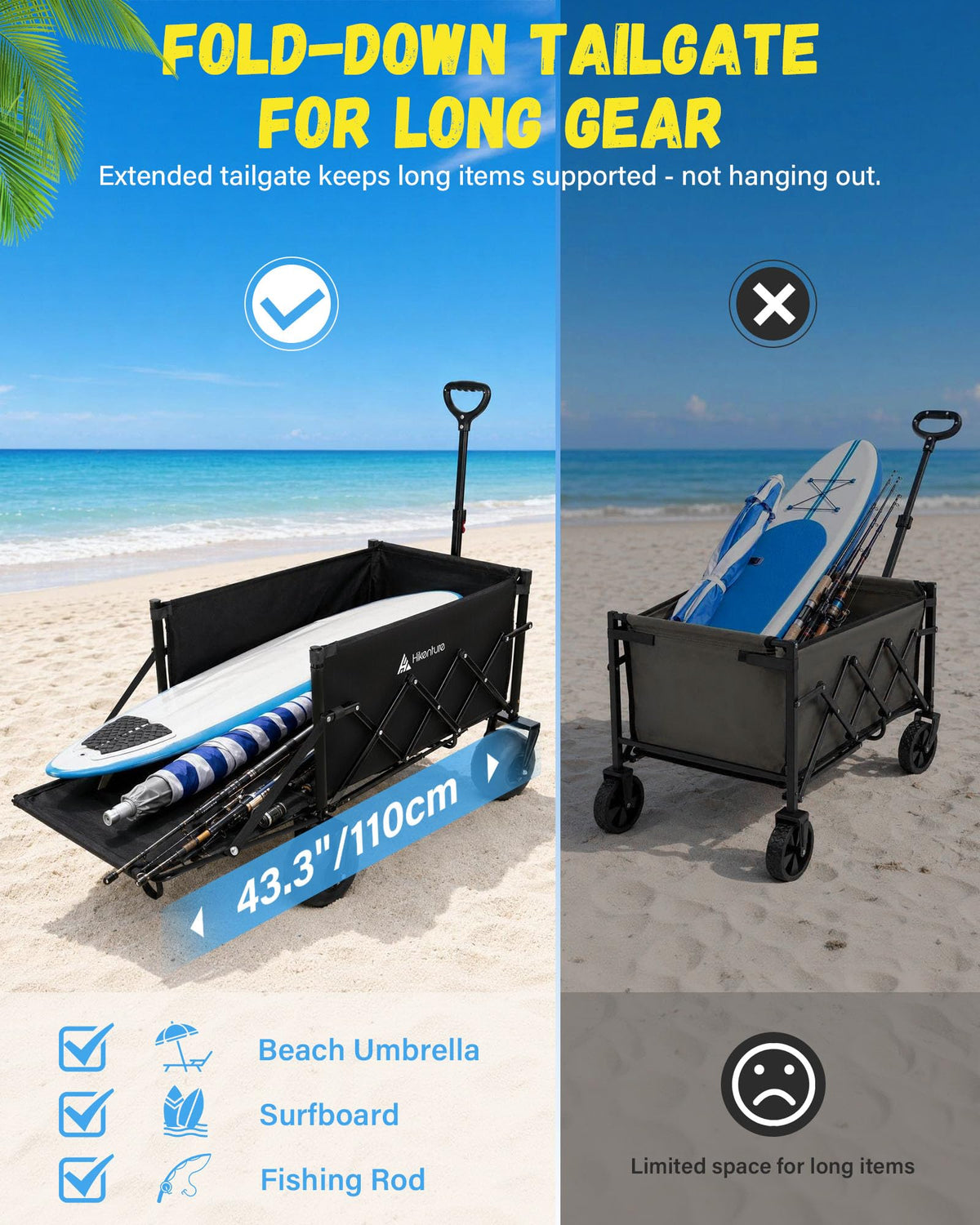 Hikenture Beach Wagon with Balloon Wheels, Collapsible Beach Cart 380 lbs