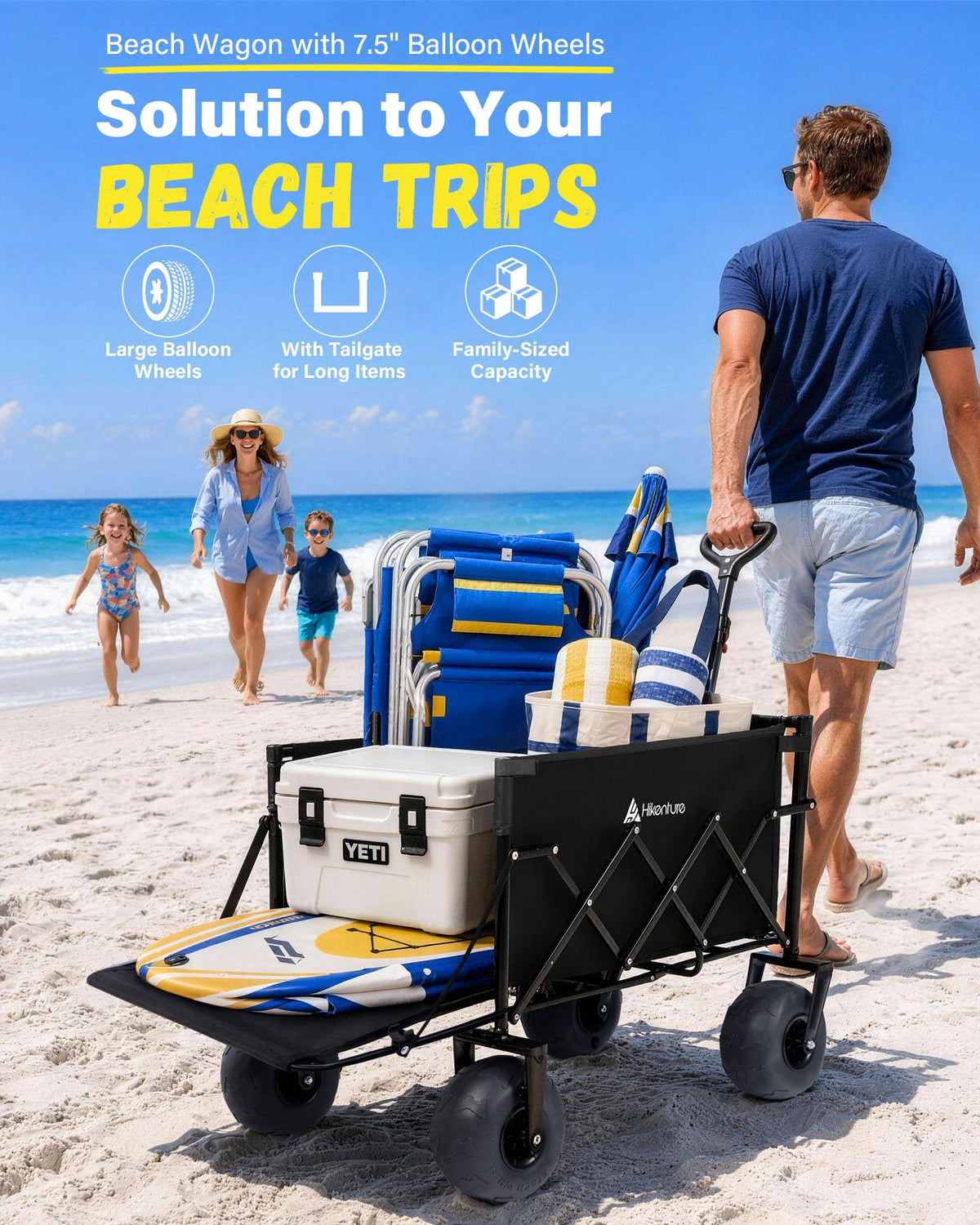 Hikenture Beach Wagon with Balloon Wheels, Collapsible Beach Cart 380 lbs