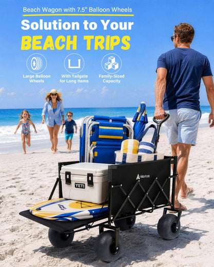 Hikenture Beach Wagon with Balloon Wheels, Collapsible Beach Cart 380 lbs