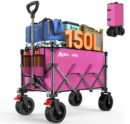 Collapsible Wagon with Wheels, Foldable Wagon Cart with Flexible Handle, Folding Utility Grocery Shopping Cart