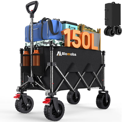 Collapsible Wagon with Wheels, Foldable Wagon Cart with Flexible Handle, Folding Utility Grocery Shopping Cart
