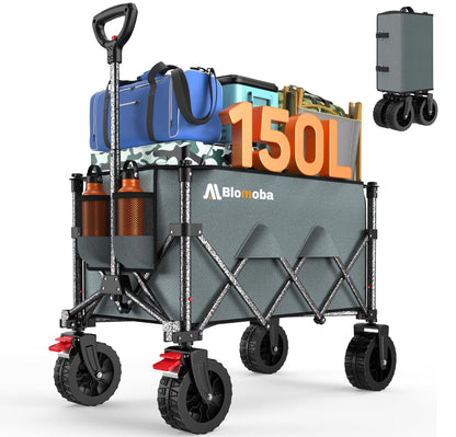 Collapsible Wagon with Wheels, Foldable Wagon Cart with Flexible Handle, Folding Utility Grocery Shopping Cart