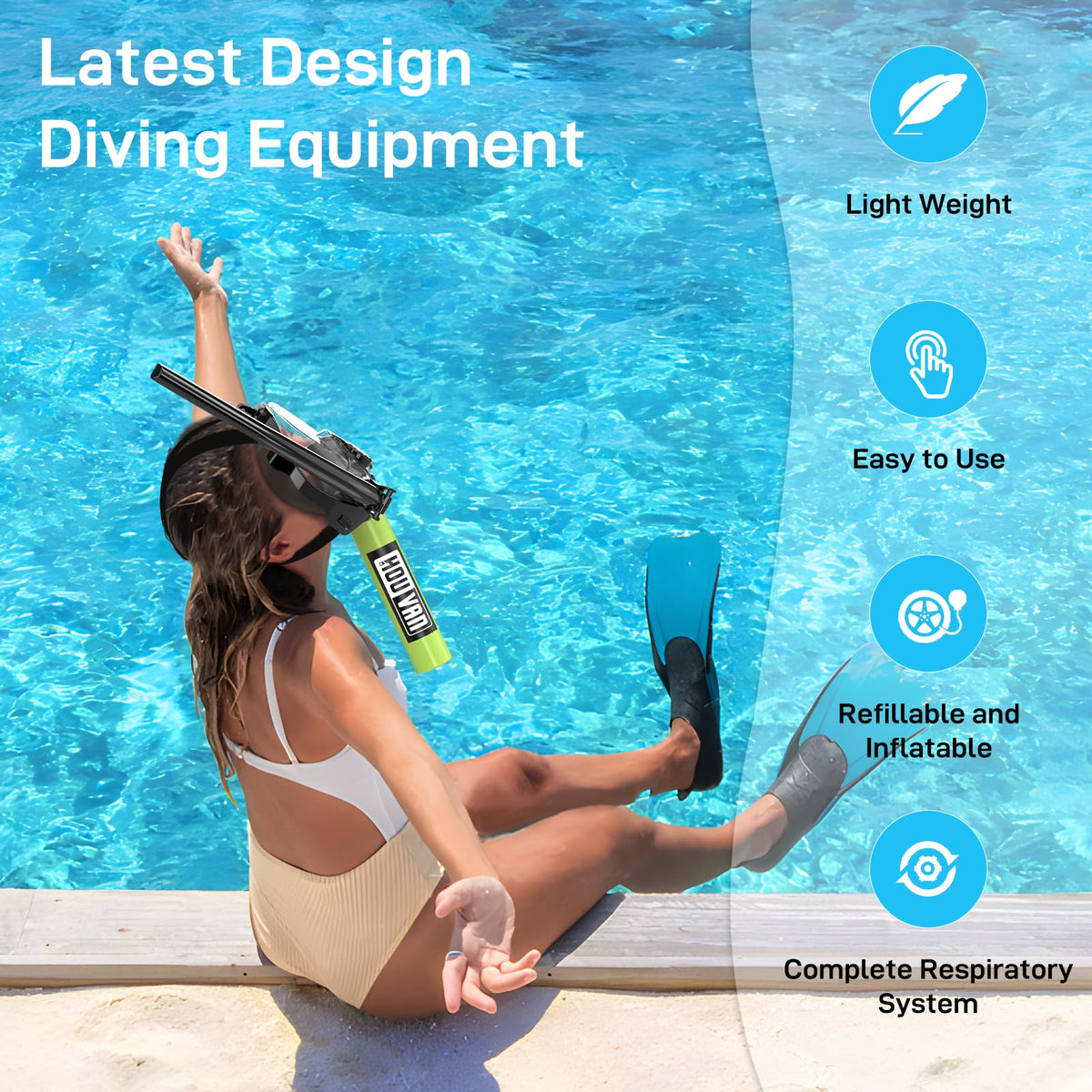 HOUVAN Mini Scuba Tank with Snorkel Mask 0.5L Inflatable Diving Tank with Full Face Diving Mask Pony Bottle Backup Diving Air Tank Suits for Recreational Snorkeling Shallow Diving