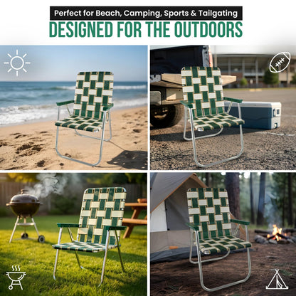 Lawn Chair USA - Outdoor Chairs for Camping. Made with Lightweight Aluminum Frames and UV-Resistant Webbing. Folds for Easy Storage 2- Pack