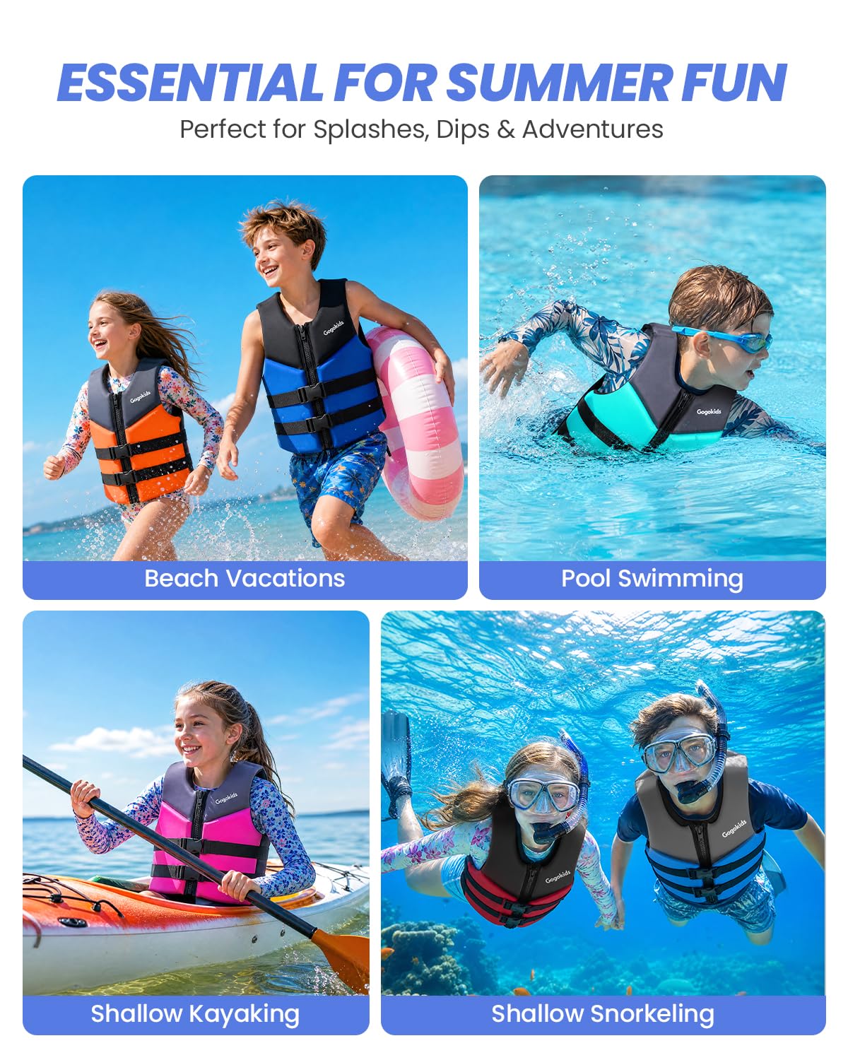 Gogokids Toddler Swim Vest Floaties, Swimming Jacket Pool Floats 33-125 lbs