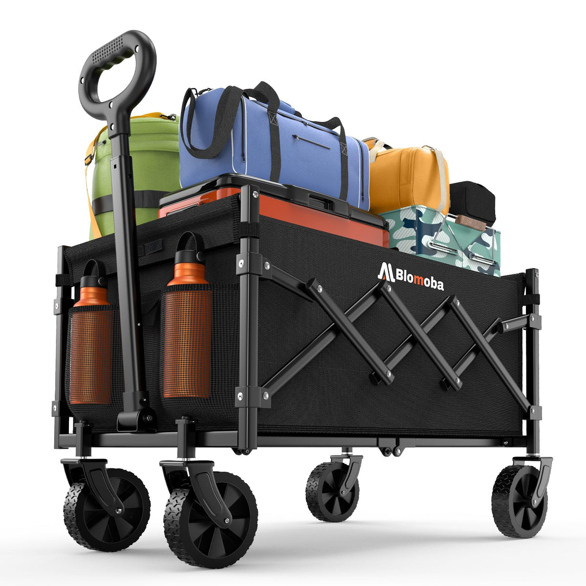 Collapsible Wagon with Wheels, Foldable Wagon Cart with Flexible Handle, Folding Utility Grocery Shopping Cart